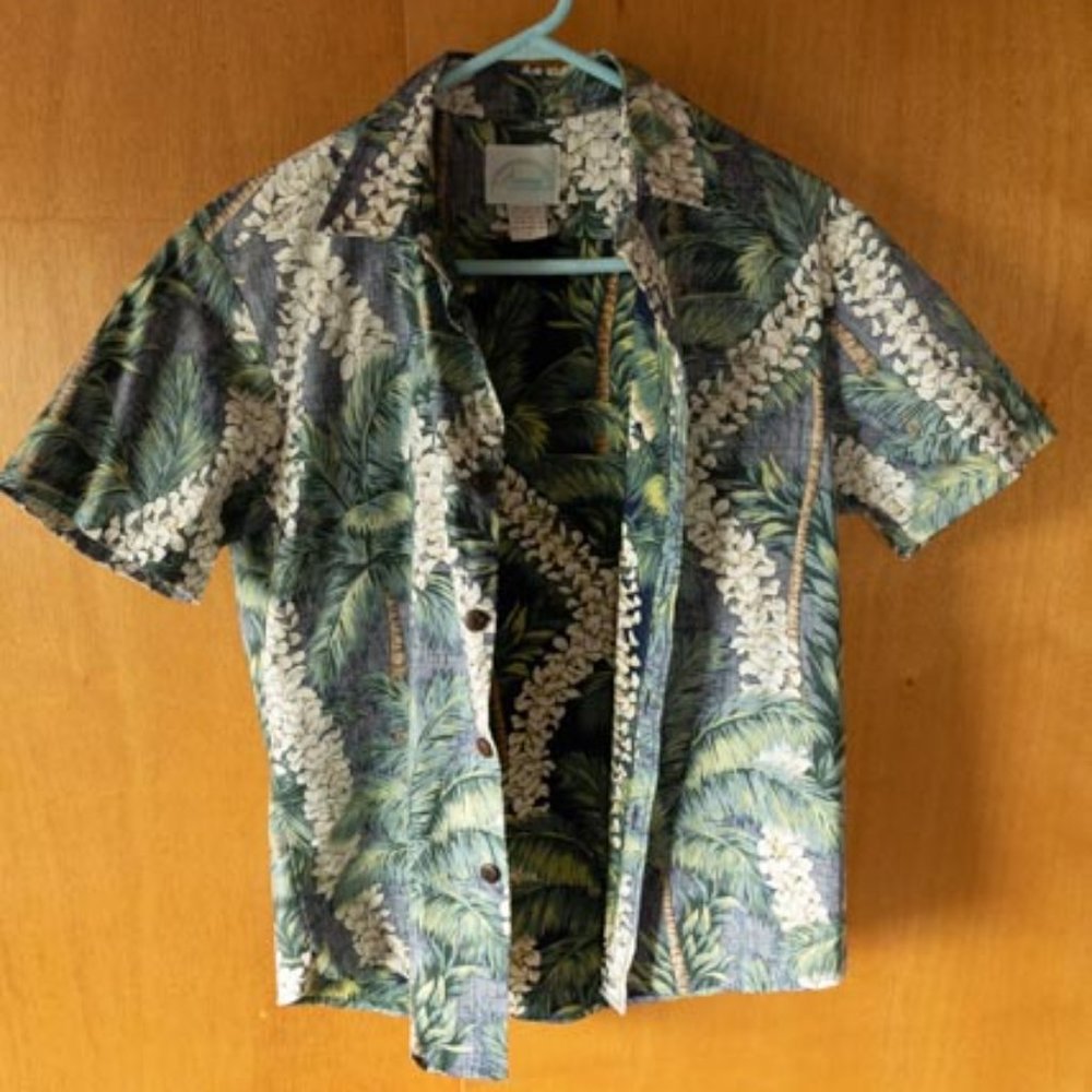 Anuenue Made in Hawaii Blue Short Sleeve 100% Cotton Shirt men's size M